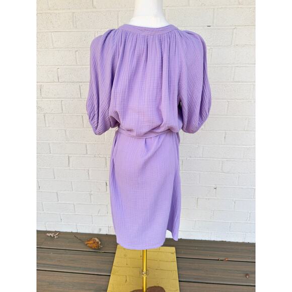 Women Nation LTD Finley Belted Easy Dress XS Lavender Puff Sleeve V Neck - Picture 11 of 11
